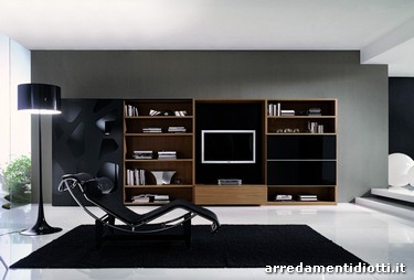 The Link Box Fimar wall system in grey oak, laquered etched glass